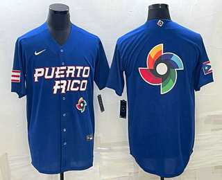 Mens Puerto Rico Baseball 2023 Royal World Big Logo With Patch Classic Stitched Jersey